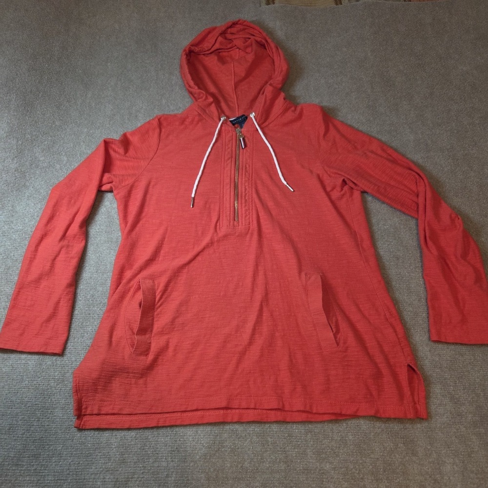 Tommy Hilfiger Lightweight Women's Coral Hooded Half-Zip Size M preppy americana